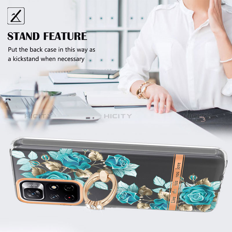 Coque Silicone Motif Fantaisie Souple Couleur Unie Etui Housse avec Support Bague Anneau Y06B pour Xiaomi Redmi Note 11S 5G Plus