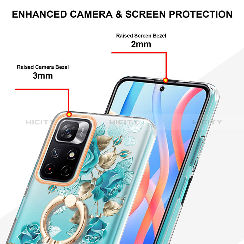 Coque Silicone Motif Fantaisie Souple Couleur Unie Etui Housse avec Support Bague Anneau Y06B pour Xiaomi Redmi Note 11S 5G Plus