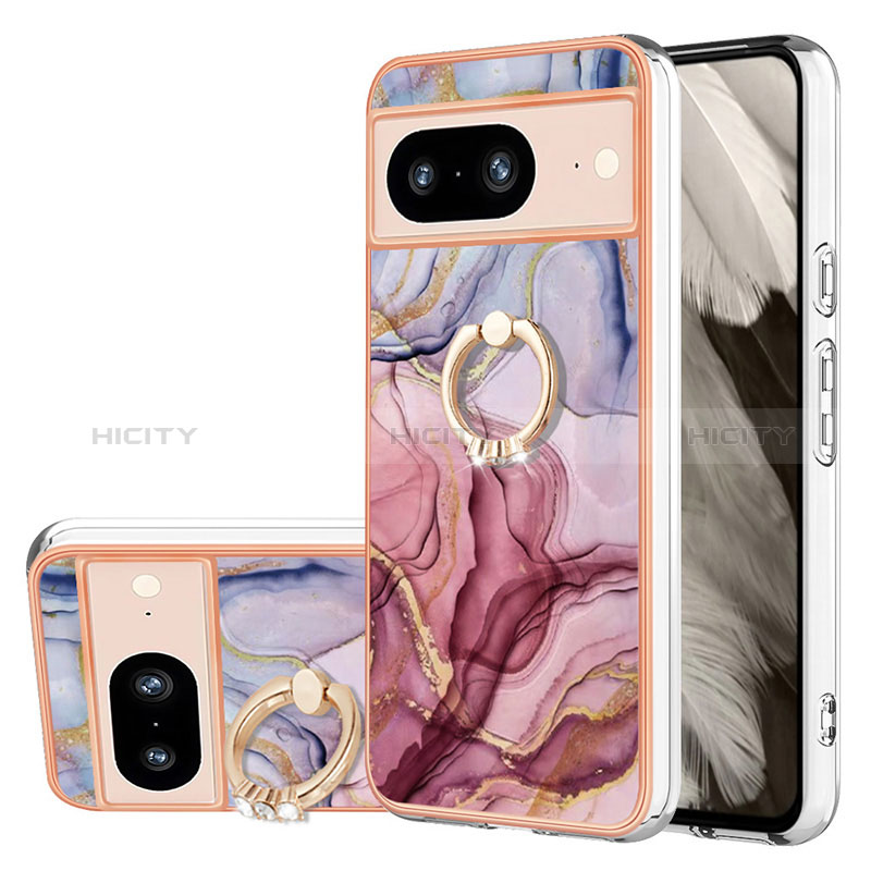 Coque Silicone Motif Fantaisie Souple Couleur Unie Etui Housse avec Support Bague Anneau YB1 pour Google Pixel 8 5G Plus