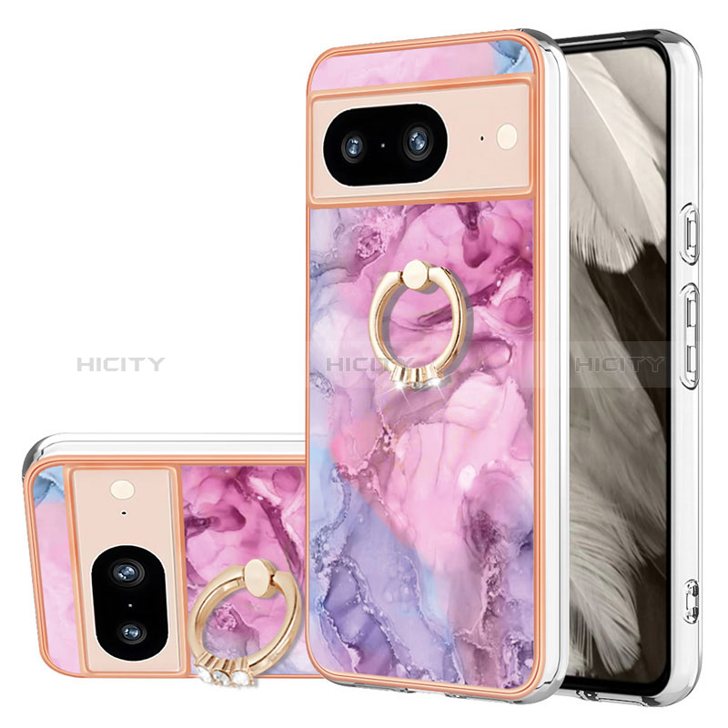 Coque Silicone Motif Fantaisie Souple Couleur Unie Etui Housse avec Support Bague Anneau YB1 pour Google Pixel 8 5G Plus