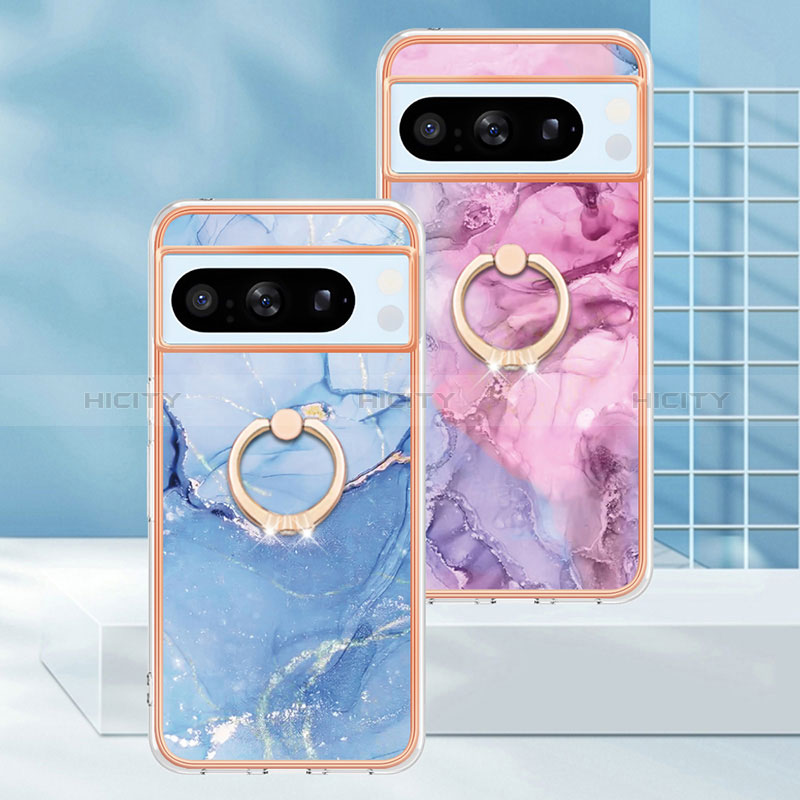 Coque Silicone Motif Fantaisie Souple Couleur Unie Etui Housse avec Support Bague Anneau YB1 pour Google Pixel 8 Pro 5G Plus