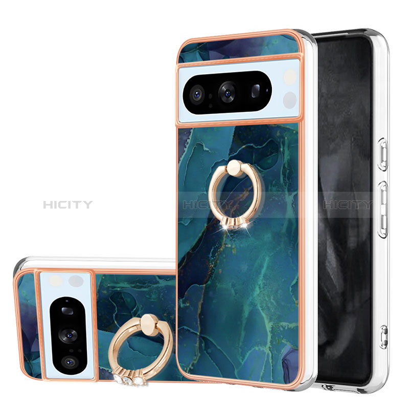 Coque Silicone Motif Fantaisie Souple Couleur Unie Etui Housse avec Support Bague Anneau YB1 pour Google Pixel 8 Pro 5G Plus