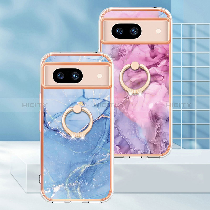 Coque Silicone Motif Fantaisie Souple Couleur Unie Etui Housse avec Support Bague Anneau YB1 pour Google Pixel 8a 5G Plus