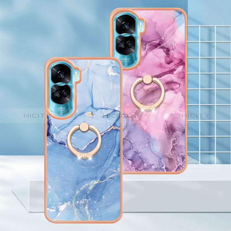 Coque Silicone Motif Fantaisie Souple Couleur Unie Etui Housse avec Support Bague Anneau YB1 pour Huawei Honor 90 Lite 5G Plus