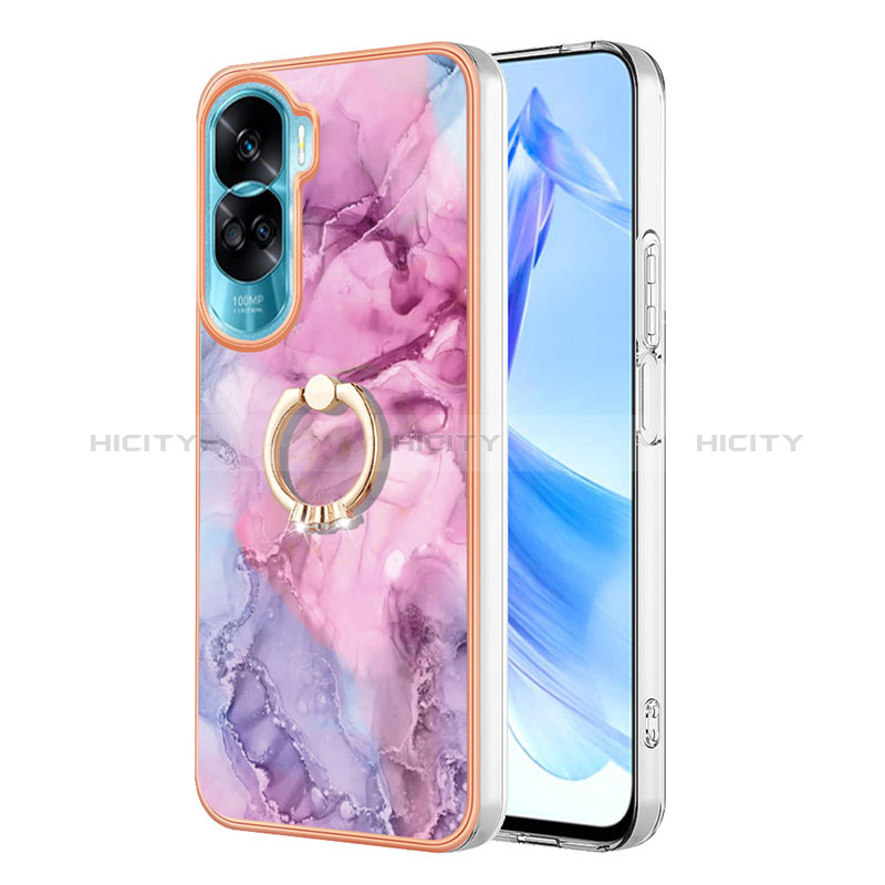 Coque Silicone Motif Fantaisie Souple Couleur Unie Etui Housse avec Support Bague Anneau YB1 pour Huawei Honor 90 Lite 5G Violet Clair Plus