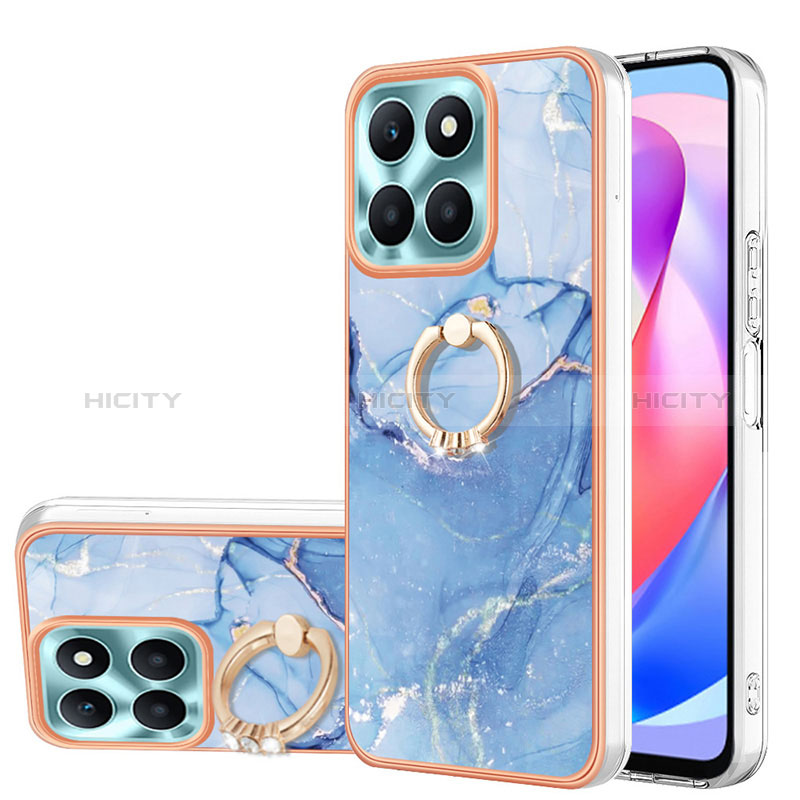 Coque Silicone Motif Fantaisie Souple Couleur Unie Etui Housse avec Support Bague Anneau YB1 pour Huawei Honor X6a Bleu Plus