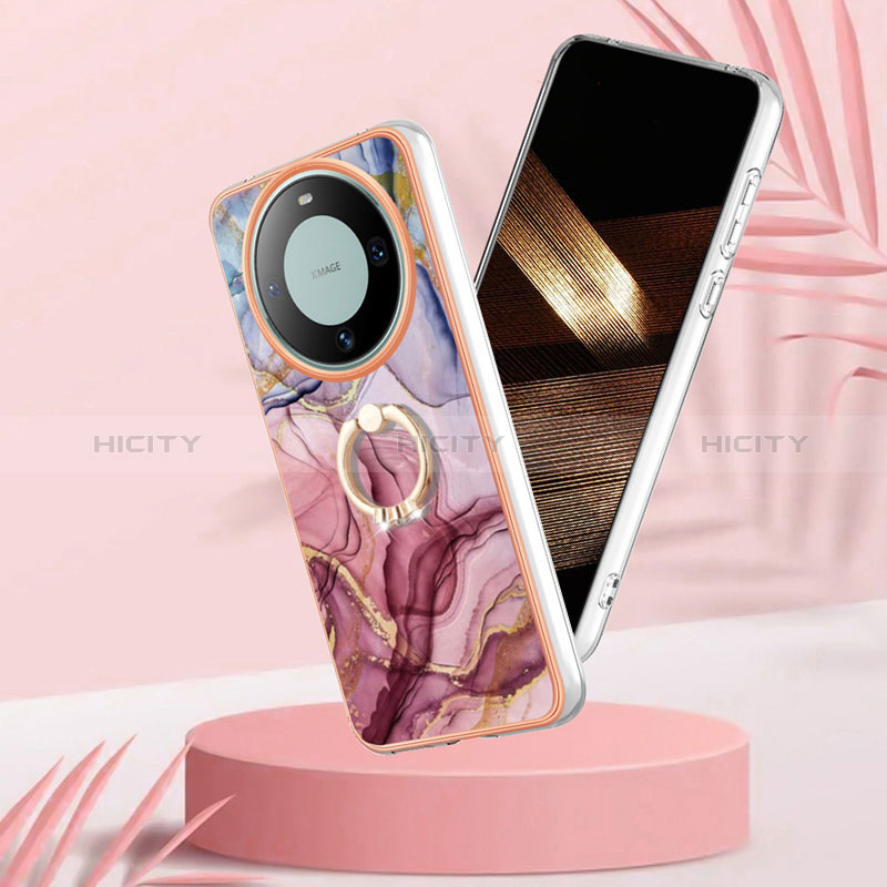 Coque Silicone Motif Fantaisie Souple Couleur Unie Etui Housse avec Support Bague Anneau YB1 pour Huawei Mate 60 Pro Plus