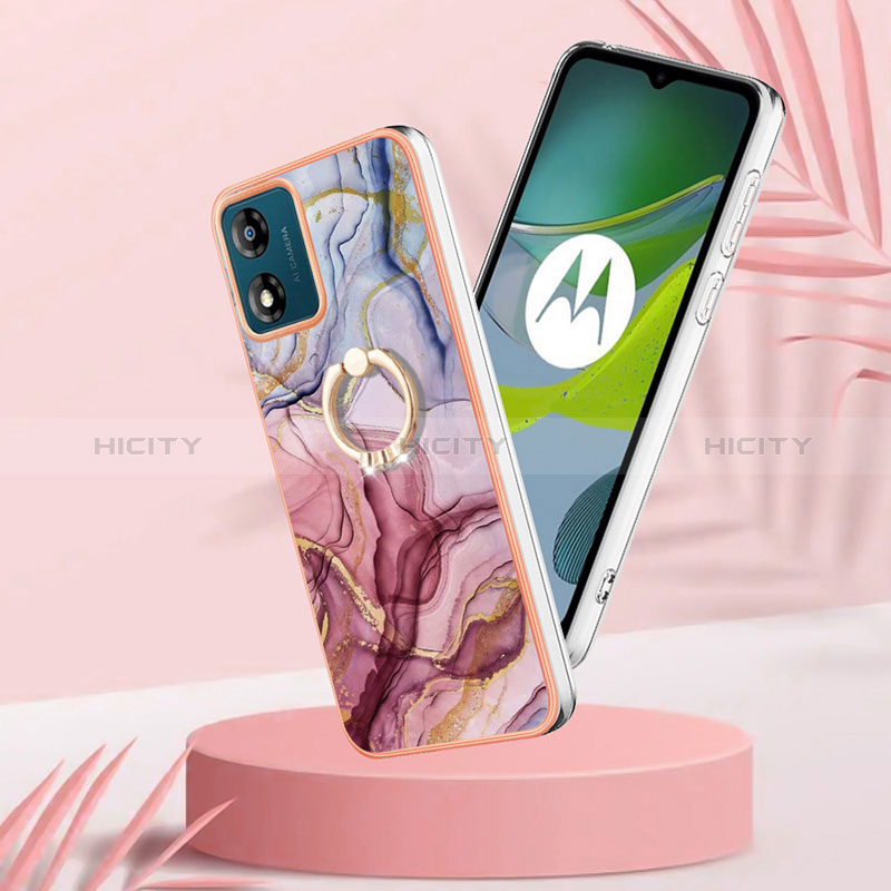 Coque Silicone Motif Fantaisie Souple Couleur Unie Etui Housse avec Support Bague Anneau YB1 pour Motorola Moto E13 Plus