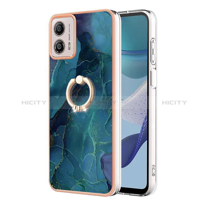 Coque Silicone Motif Fantaisie Souple Couleur Unie Etui Housse avec Support Bague Anneau YB1 pour Motorola Moto G53j 5G Vert Plus