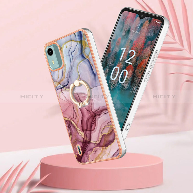 Coque Silicone Motif Fantaisie Souple Couleur Unie Etui Housse avec Support Bague Anneau YB1 pour Nokia C12 Plus