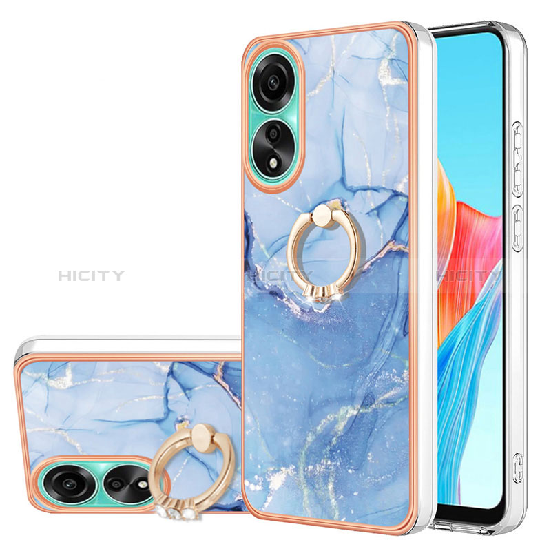 Coque Silicone Motif Fantaisie Souple Couleur Unie Etui Housse avec Support Bague Anneau YB1 pour Oppo A78 4G Bleu Plus