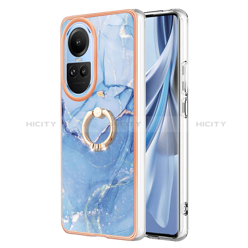 Coque Silicone Motif Fantaisie Souple Couleur Unie Etui Housse avec Support Bague Anneau YB1 pour Oppo Reno10 5G Bleu Plus