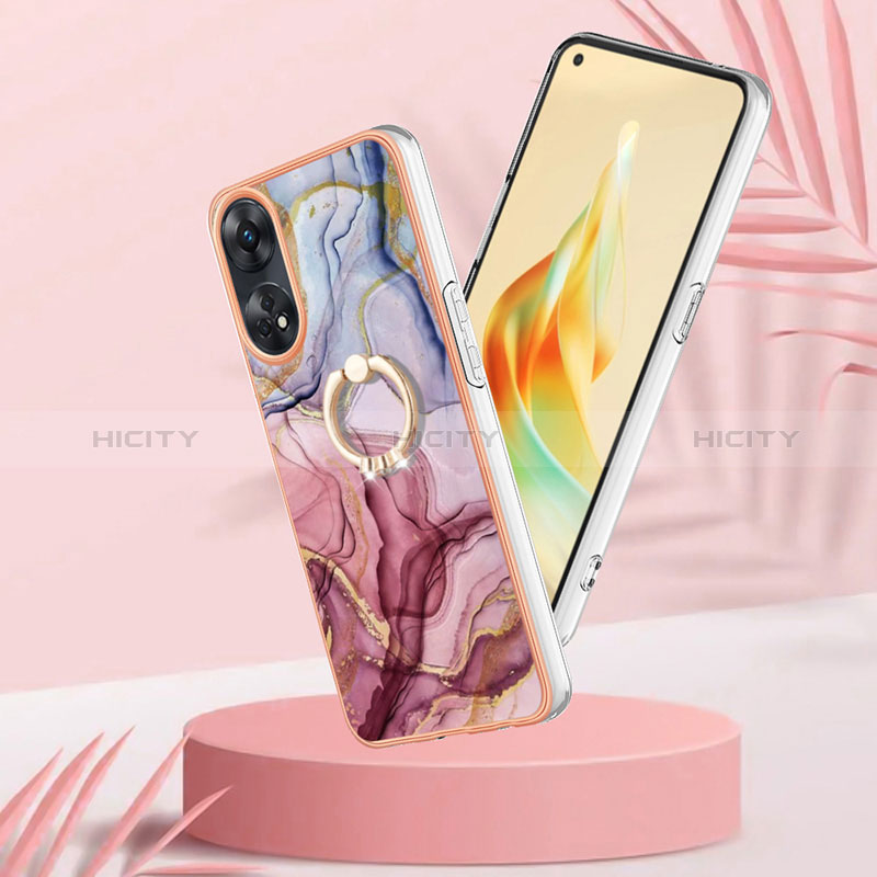 Coque Silicone Motif Fantaisie Souple Couleur Unie Etui Housse avec Support Bague Anneau YB1 pour Oppo Reno8 T 4G Plus