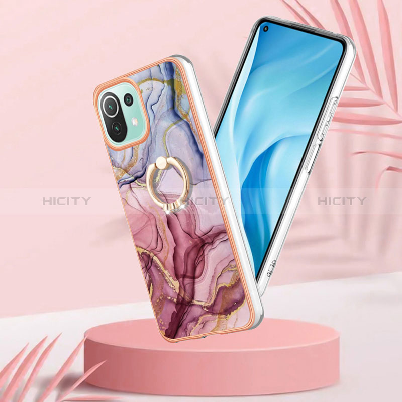 Coque Silicone Motif Fantaisie Souple Couleur Unie Etui Housse avec Support Bague Anneau YB1 pour Xiaomi Mi 11 Lite 4G Plus