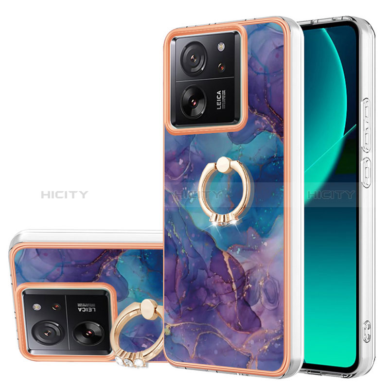 Coque Silicone Motif Fantaisie Souple Couleur Unie Etui Housse avec Support Bague Anneau YB1 pour Xiaomi Mi 13T 5G Violet Plus