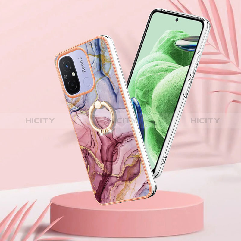 Coque Silicone Motif Fantaisie Souple Couleur Unie Etui Housse avec Support Bague Anneau YB1 pour Xiaomi Poco C55 Plus