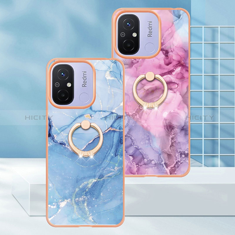 Coque Silicone Motif Fantaisie Souple Couleur Unie Etui Housse avec Support Bague Anneau YB1 pour Xiaomi Poco C55 Plus