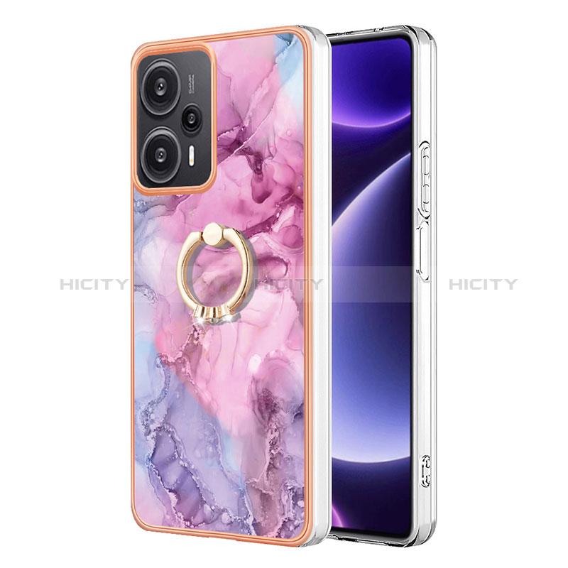 Coque Silicone Motif Fantaisie Souple Couleur Unie Etui Housse avec Support Bague Anneau YB1 pour Xiaomi Poco F5 5G Plus