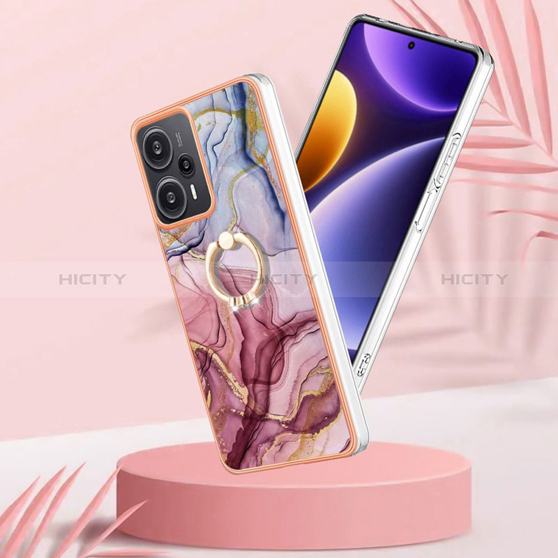 Coque Silicone Motif Fantaisie Souple Couleur Unie Etui Housse avec Support Bague Anneau YB1 pour Xiaomi Poco F5 5G Plus