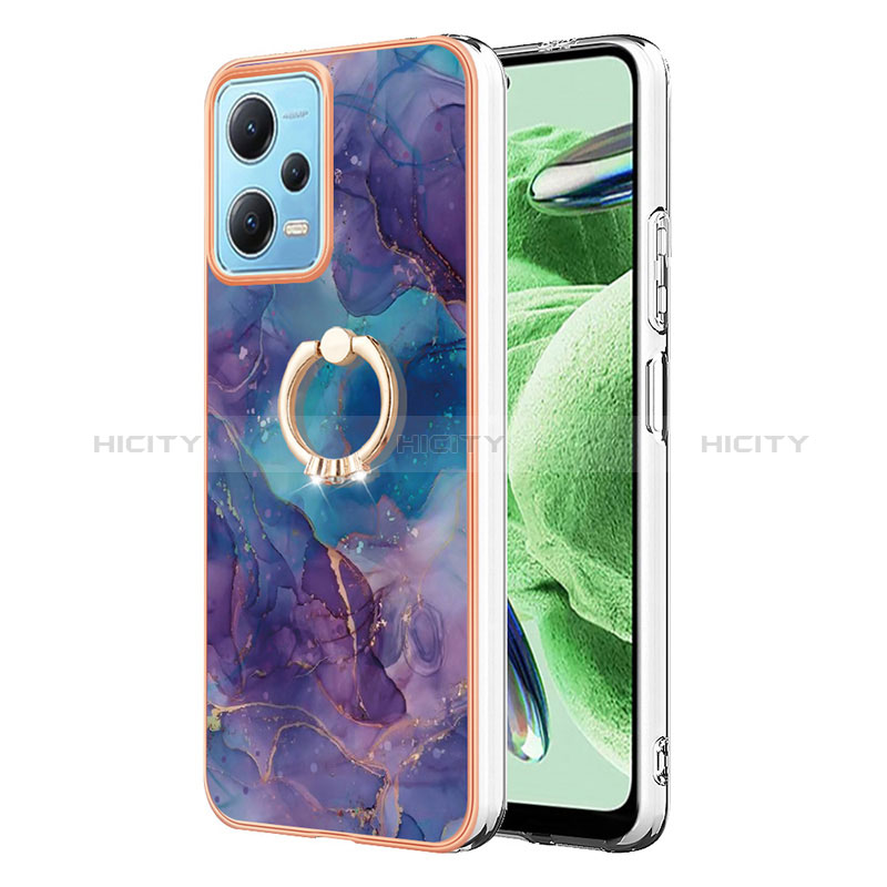 Coque Silicone Motif Fantaisie Souple Couleur Unie Etui Housse avec Support Bague Anneau YB1 pour Xiaomi Poco X5 5G Violet Plus