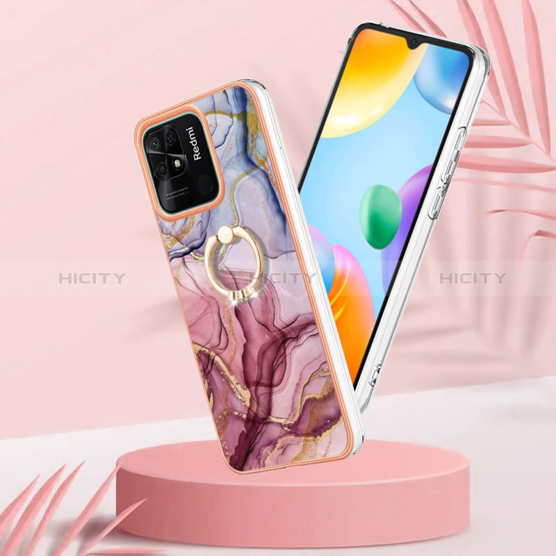 Coque Silicone Motif Fantaisie Souple Couleur Unie Etui Housse avec Support Bague Anneau YB1 pour Xiaomi Redmi 10 Power Plus