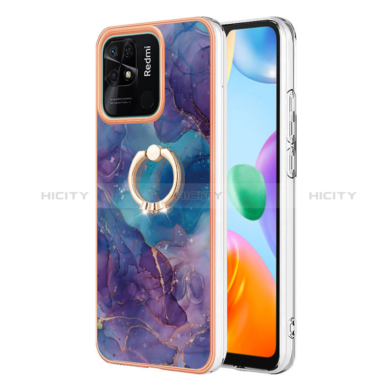 Coque Silicone Motif Fantaisie Souple Couleur Unie Etui Housse avec Support Bague Anneau YB1 pour Xiaomi Redmi 10C 4G Violet Plus