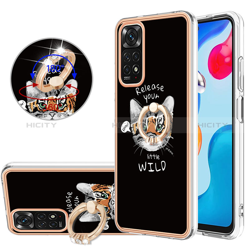 Coque Silicone Motif Fantaisie Souple Couleur Unie Etui Housse avec Support Bague Anneau YB1 pour Xiaomi Redmi Note 11 4G (2022) Plus