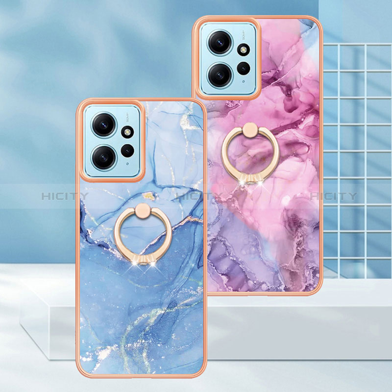 Coque Silicone Motif Fantaisie Souple Couleur Unie Etui Housse avec Support Bague Anneau YB1 pour Xiaomi Redmi Note 12 4G Plus