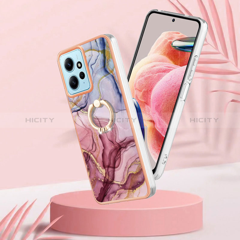 Coque Silicone Motif Fantaisie Souple Couleur Unie Etui Housse avec Support Bague Anneau YB1 pour Xiaomi Redmi Note 12 4G Plus