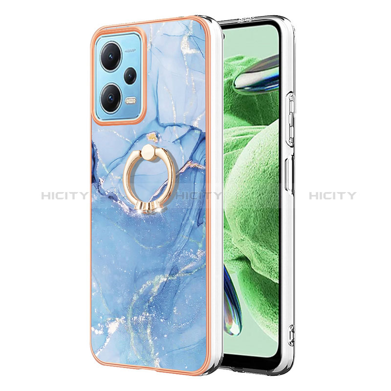 Coque Silicone Motif Fantaisie Souple Couleur Unie Etui Housse avec Support Bague Anneau YB1 pour Xiaomi Redmi Note 12 5G Bleu Plus