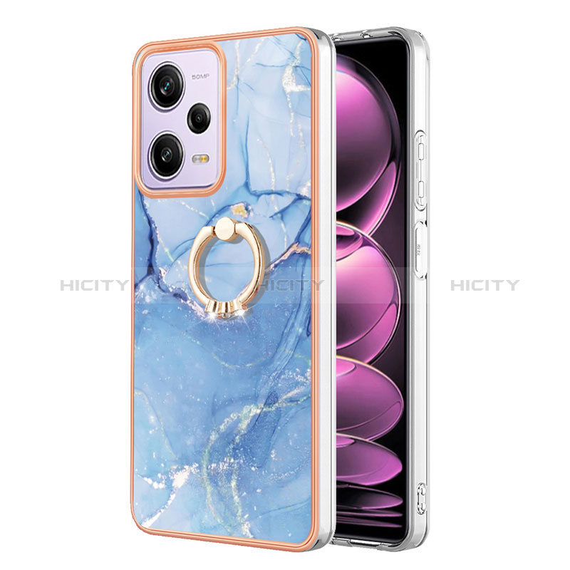 Coque Silicone Motif Fantaisie Souple Couleur Unie Etui Housse avec Support Bague Anneau YB1 pour Xiaomi Redmi Note 12 Pro 5G Bleu Plus