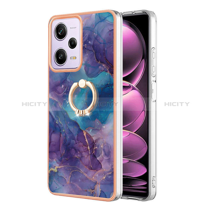 Coque Silicone Motif Fantaisie Souple Couleur Unie Etui Housse avec Support Bague Anneau YB1 pour Xiaomi Redmi Note 12 Pro 5G Plus