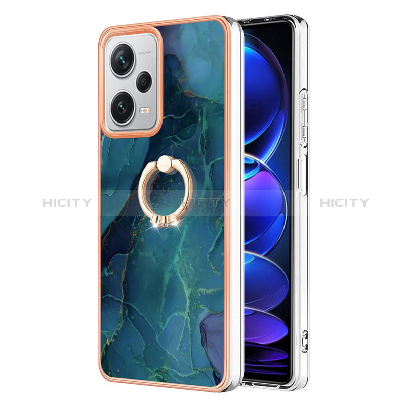 Coque Silicone Motif Fantaisie Souple Couleur Unie Etui Housse avec Support Bague Anneau YB1 pour Xiaomi Redmi Note 12 Pro+ Plus 5G Vert Plus