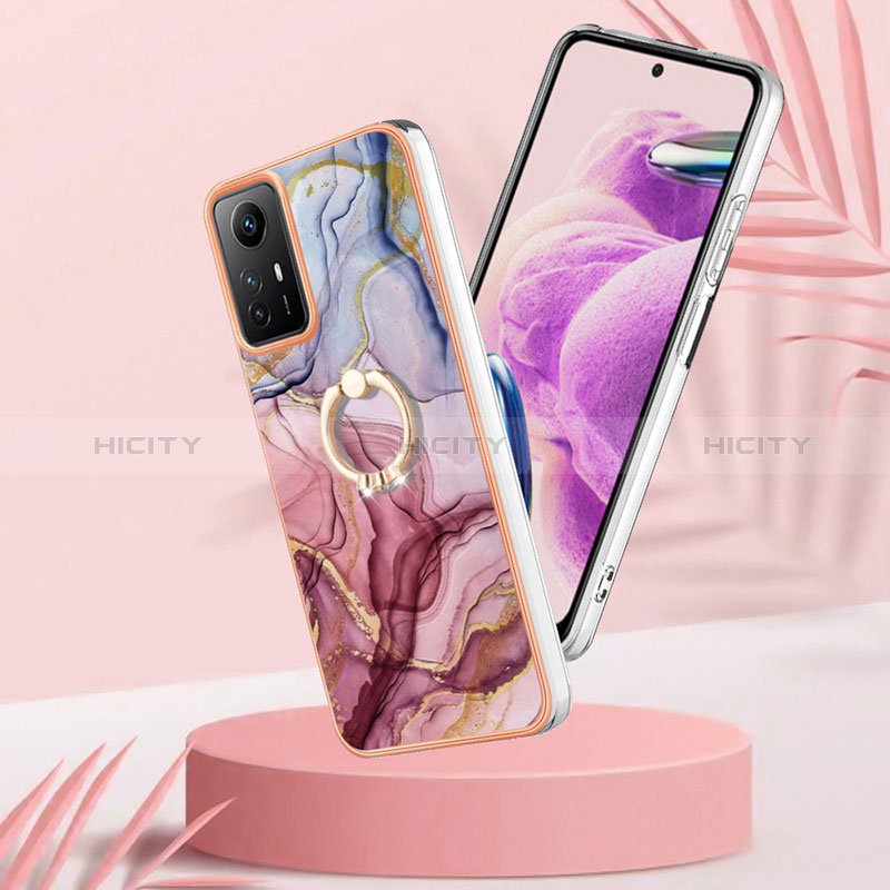 Coque Silicone Motif Fantaisie Souple Couleur Unie Etui Housse avec Support Bague Anneau YB1 pour Xiaomi Redmi Note 12S Plus