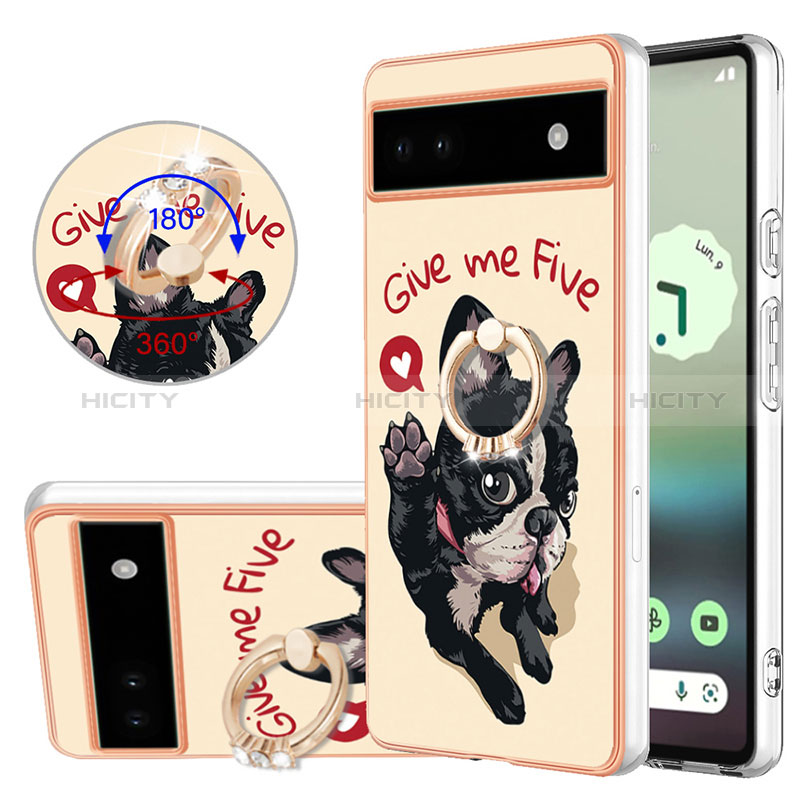 Coque Silicone Motif Fantaisie Souple Couleur Unie Etui Housse avec Support Bague Anneau YB2 pour Google Pixel 6a 5G Plus