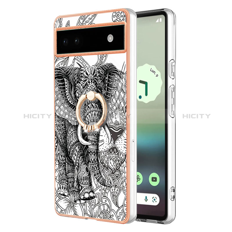 Coque Silicone Motif Fantaisie Souple Couleur Unie Etui Housse avec Support Bague Anneau YB2 pour Google Pixel 6a 5G Plus