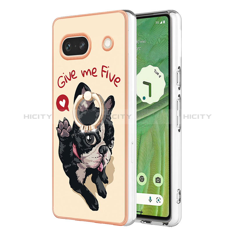 Coque Silicone Motif Fantaisie Souple Couleur Unie Etui Housse avec Support Bague Anneau YB2 pour Google Pixel 7a 5G Kaki Plus