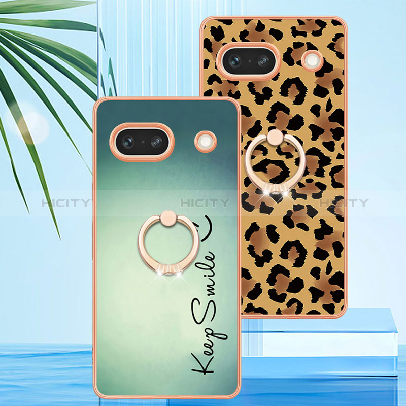 Coque Silicone Motif Fantaisie Souple Couleur Unie Etui Housse avec Support Bague Anneau YB2 pour Google Pixel 7a 5G Plus