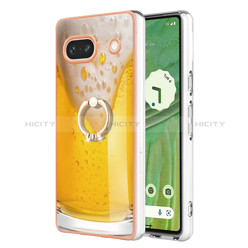 Coque Silicone Motif Fantaisie Souple Couleur Unie Etui Housse avec Support Bague Anneau YB2 pour Google Pixel 7a 5G Plus