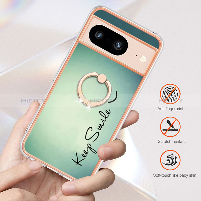 Coque Silicone Motif Fantaisie Souple Couleur Unie Etui Housse avec Support Bague Anneau YB2 pour Google Pixel 8 5G Plus