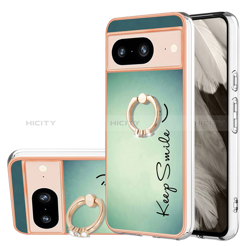 Coque Silicone Motif Fantaisie Souple Couleur Unie Etui Housse avec Support Bague Anneau YB2 pour Google Pixel 8 5G Plus