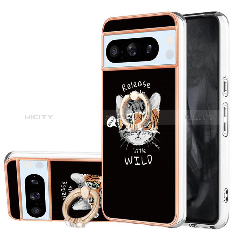 Coque Silicone Motif Fantaisie Souple Couleur Unie Etui Housse avec Support Bague Anneau YB2 pour Google Pixel 8 Pro 5G Mixte Plus