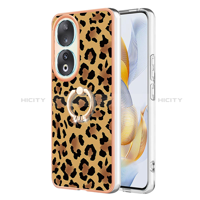 Coque Silicone Motif Fantaisie Souple Couleur Unie Etui Housse avec Support Bague Anneau YB2 pour Huawei Honor 90 5G Marron Plus