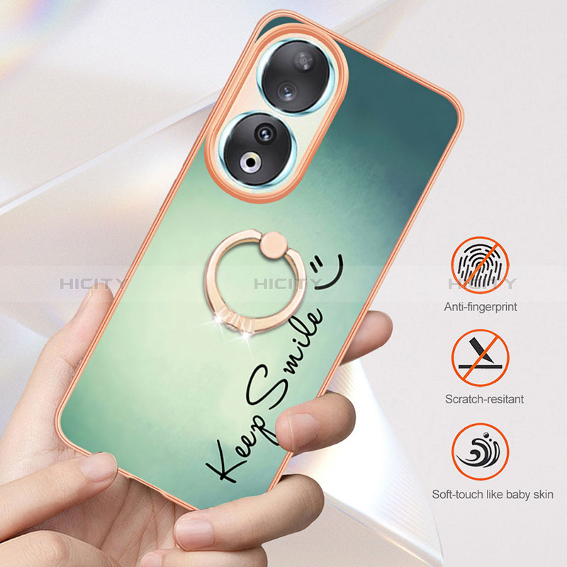 Coque Silicone Motif Fantaisie Souple Couleur Unie Etui Housse avec Support Bague Anneau YB2 pour Huawei Honor 90 5G Plus