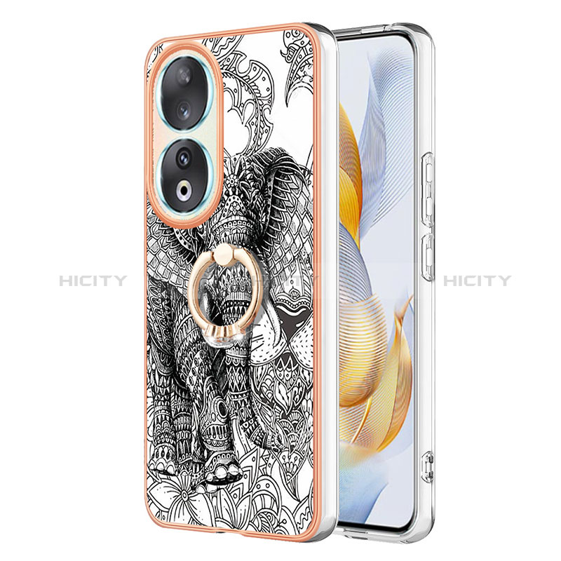 Coque Silicone Motif Fantaisie Souple Couleur Unie Etui Housse avec Support Bague Anneau YB2 pour Huawei Honor 90 5G Plus