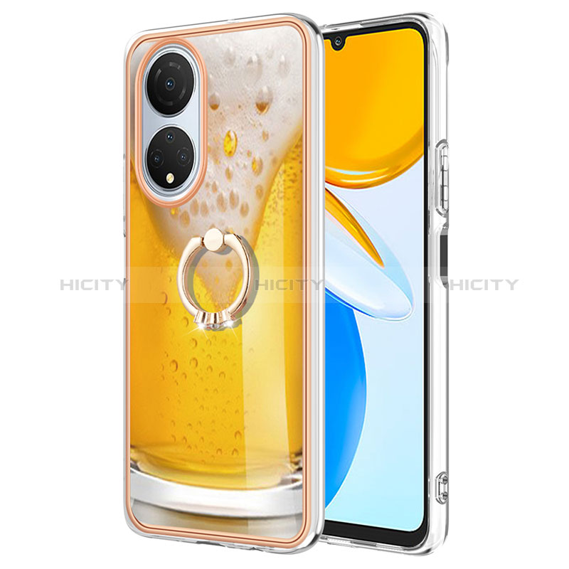 Coque Silicone Motif Fantaisie Souple Couleur Unie Etui Housse avec Support Bague Anneau YB2 pour Huawei Honor X7 Jaune Plus