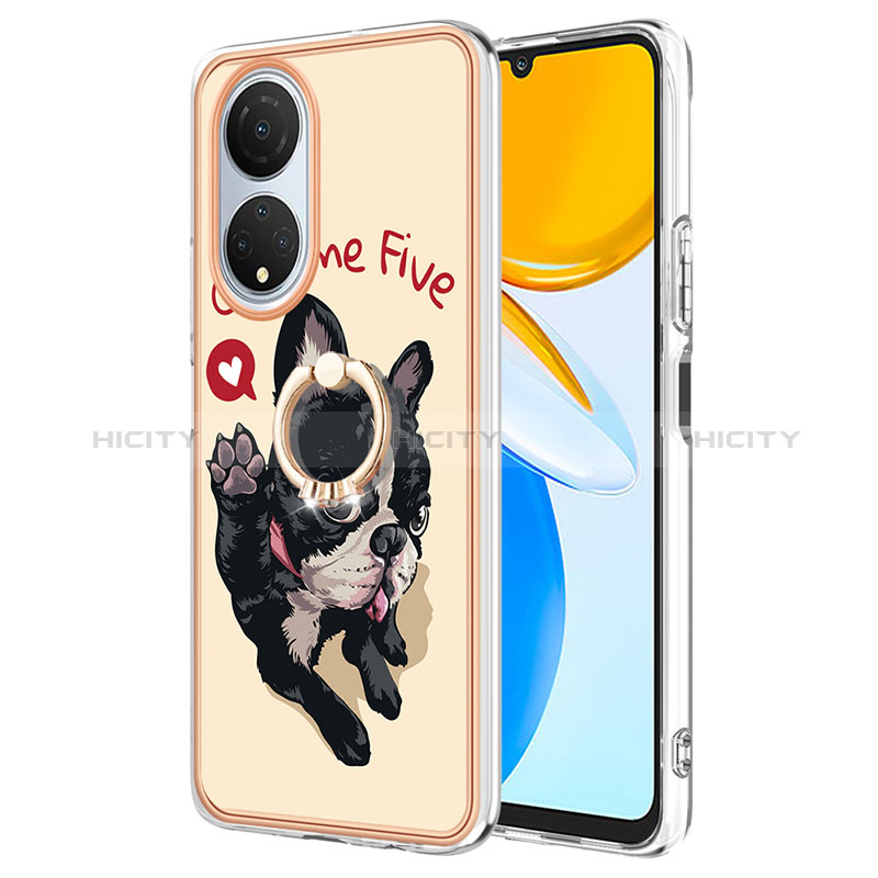 Coque Silicone Motif Fantaisie Souple Couleur Unie Etui Housse avec Support Bague Anneau YB2 pour Huawei Honor X7 Kaki Plus