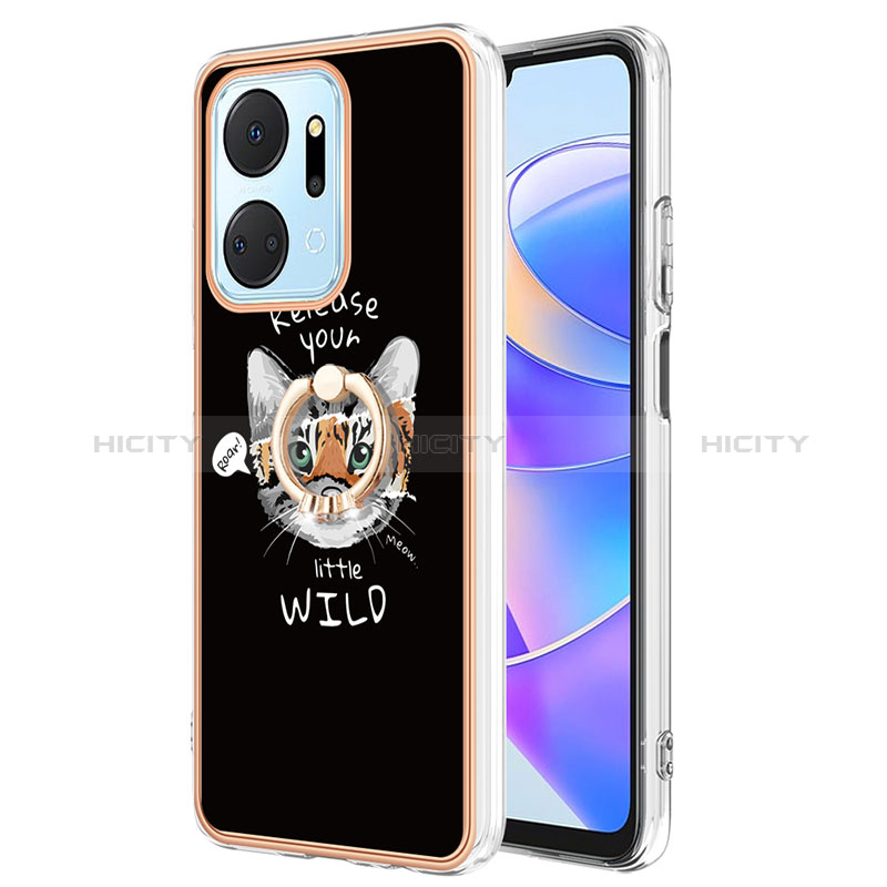 Coque Silicone Motif Fantaisie Souple Couleur Unie Etui Housse avec Support Bague Anneau YB2 pour Huawei Honor X7a Mixte Plus