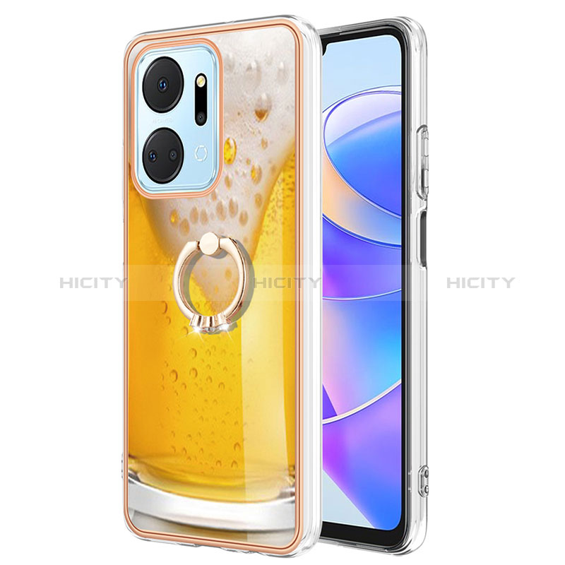 Coque Silicone Motif Fantaisie Souple Couleur Unie Etui Housse avec Support Bague Anneau YB2 pour Huawei Honor X7a Plus