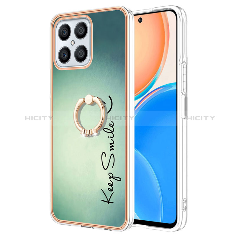 Coque Silicone Motif Fantaisie Souple Couleur Unie Etui Housse avec Support Bague Anneau YB2 pour Huawei Honor X8 4G Plus